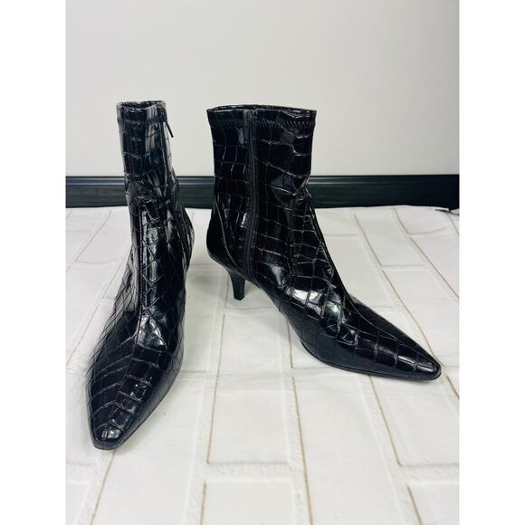 Bandolino brown patent leather croc pointed toe boots sz 8.5 - Picture 1 of 16